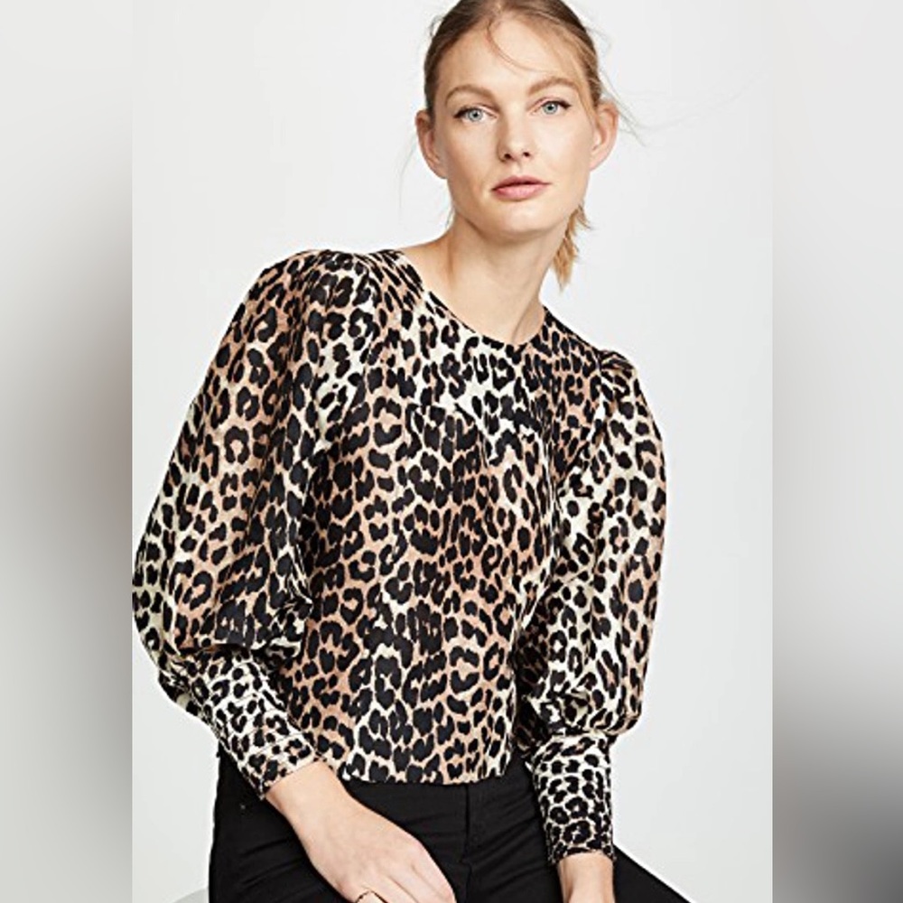 Ganni Leopard Cedar Oversized Blouse sz 40